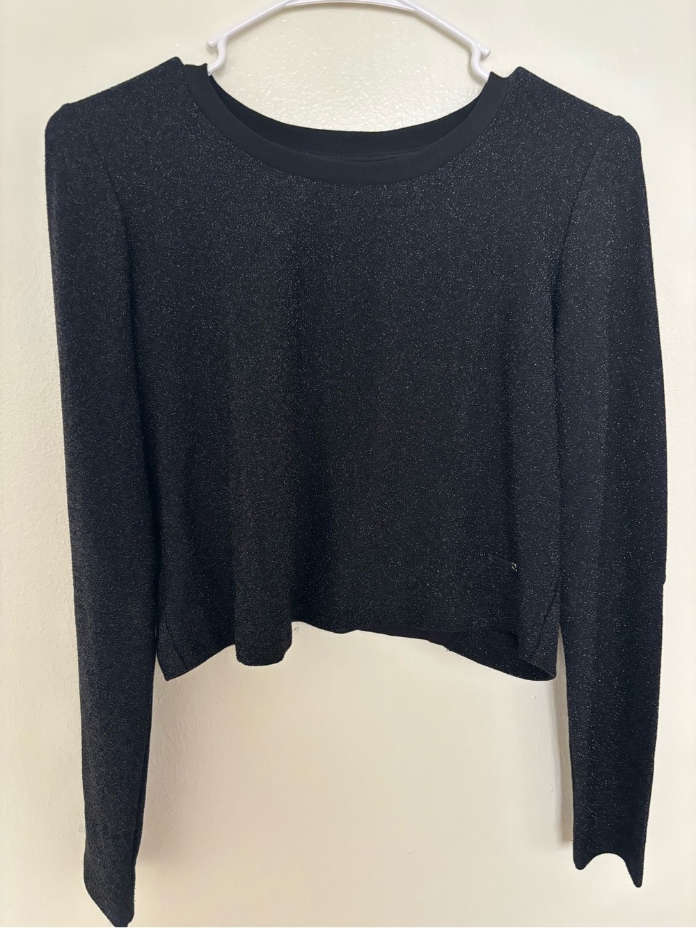 MONNALISA Black Sparkle Long-Sleeve Top